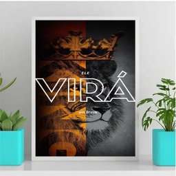 Quadro Leão Cristo Virá Em Breve 33x24cm - com vidro:Madeira branca - 1