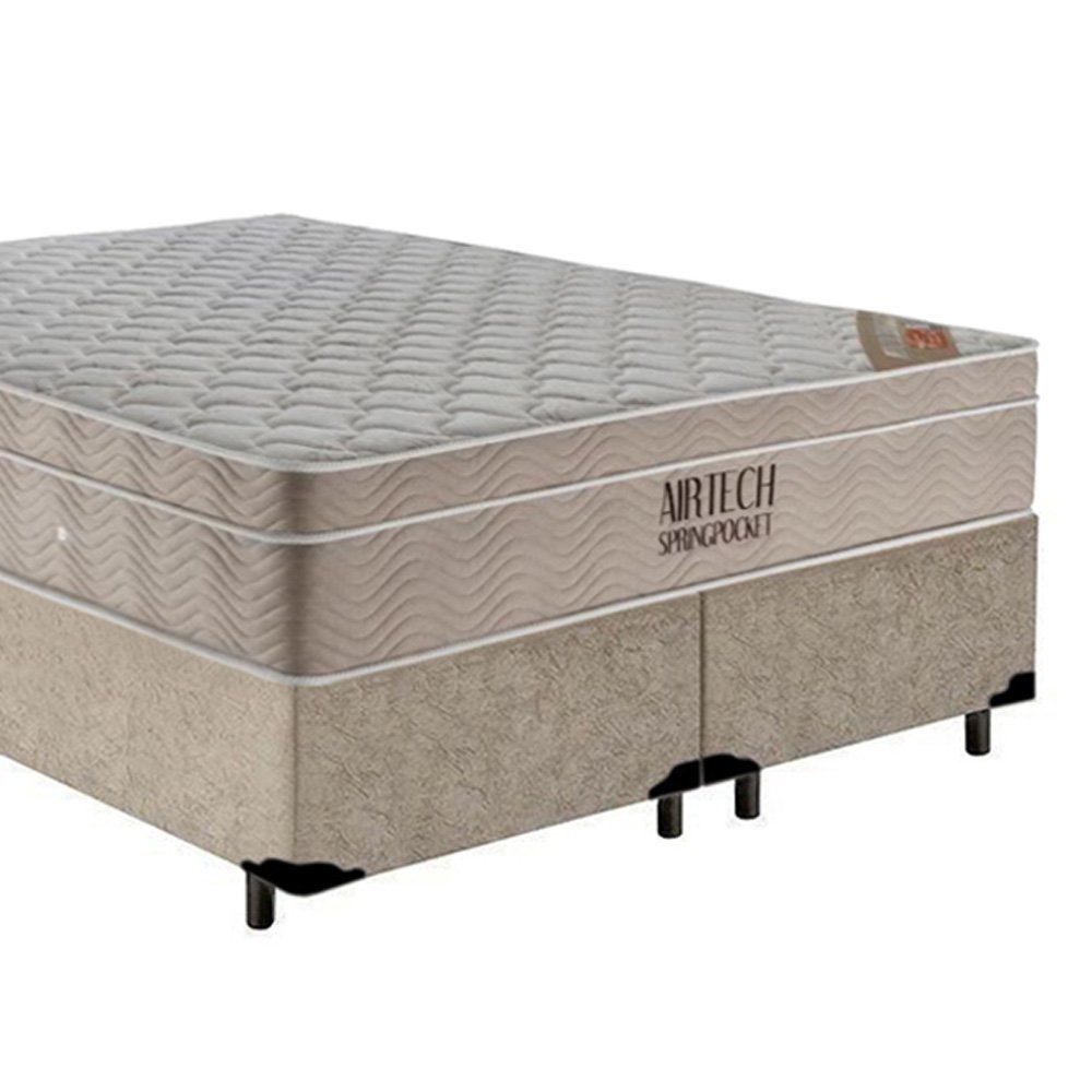 Cama Box Queen Bipartido Suede + Colchão Ortobom Airtech Molas Ensacadas 158x198x65:bege - 5