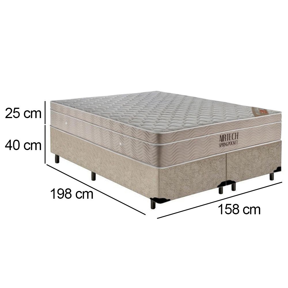 Cama Box Queen Bipartido Suede + Colchão Ortobom Airtech Molas Ensacadas 158x198x65:bege - 3