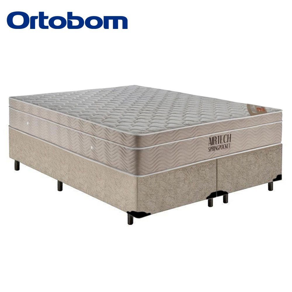 Cama Box Queen Bipartido Suede + Colchão Ortobom Airtech Molas Ensacadas 158x198x65:bege - 6