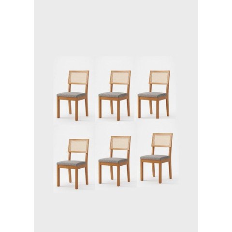 Conjunto 6 Cadeiras para Sala de Jantar MDF Flora Cinza e Cinamomo