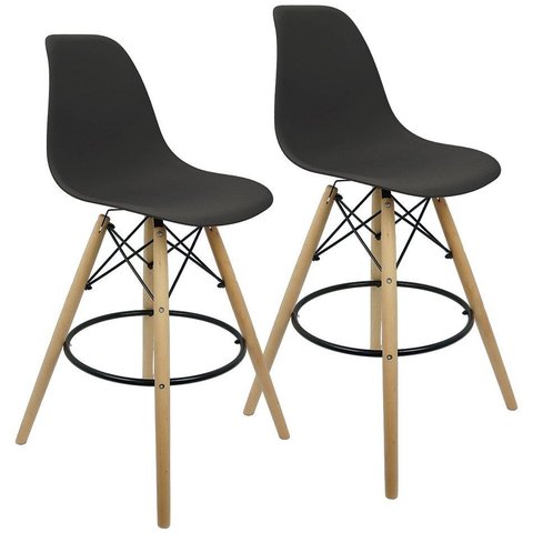 Kit 2 Banquetas Charles Eames Eiffel Wood Design Base Fixa Madeira - Preta Preto