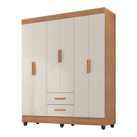 Guarda Roupa Roupeiro Casal 6 Portas 2 Gavetas Lite Freijó Off White Móveis Leão