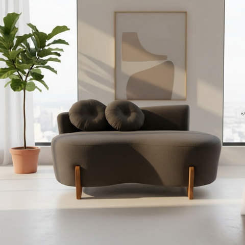 Namoradeira Sofá Feijão Lounge 120cm Orgânica Bouclé Marrom