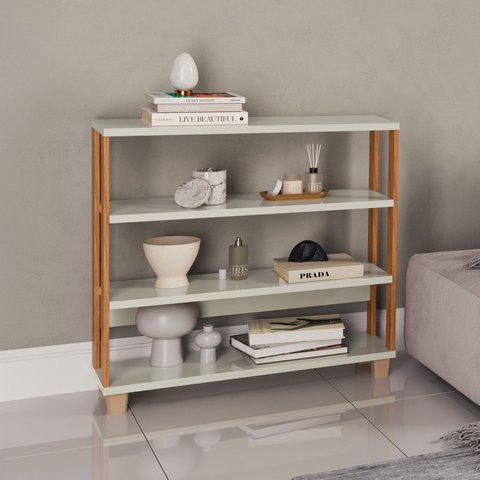 Estante de Livros Industrial 100% MDF 89,5CMX92CM Branco/Freijo/Off White