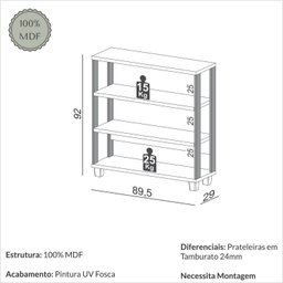Estante para Livros 100% Mdf Industrial - 3