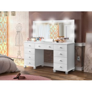 Penteadeira Camarim 9 Gavetas / Espelho com Led e Colmeia Organizadora Praticidade e Elegância:branc