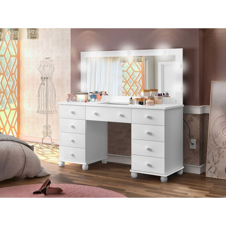 Penteadeira Camarim 9 Gavetas / Espelho com Led e Colmeia Organizadora Praticidade e Elegância:branc Penteadeira Camarim 9 Gavetas / Espelho com Led e Colmeia Organizadora Praticidade e Elegância:branc