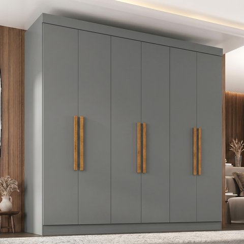 Guarda Roupa Casal Paris 6 Portas 2 Gavetas Paris Espresso Móveis Cinza/Onix