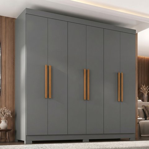 Guarda Roupa Casal com Pés Paris 6 Portas 2 Gavetas Paris Espresso Móveis Cinza/Onix