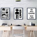 Ver imagem 2 de Kit 3 Quadros Decorativos Gamer 24x18cm - com vidro:Madeira branca