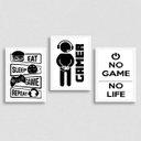 Ver imagem 1 de Kit 3 Quadros Decorativos Gamer 24x18cm - com vidro:Madeira branca