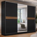 Ver imagem 1 de Guarda-Roupa Casal 100% MDF 3 Portas 1 Espelho Preto Malta Madesa