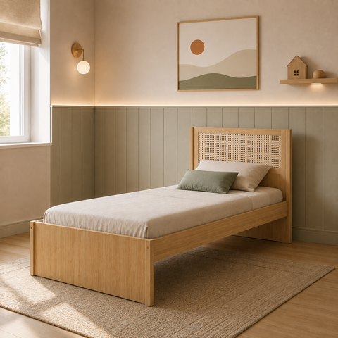 Cama Infantil Solteiro MDF com Detalhe em Palha Linha Indy Marca Quater Móveis