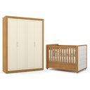 Ver imagem 1 de Jogo de Quarto Infantil Tutto New Guarda Roupa 4 Portas e Berço Freijó/off White com Capitonê -