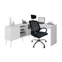 Ver imagem 2 de Conjunto Escritório com Mesa em L 3 Gavetas e Cadeira Giratória Multimóveis MCR6115 Branco/Preto