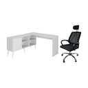 Ver mais imagens de Conjunto Escritório com Mesa em L 3 Gavetas e Cadeira Giratória Multimóveis MCR6115 Branco/Preto