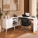 Ver imagem 1 de Conjunto Escritório com Mesa em L 3 Gavetas e Cadeira Giratória Multimóveis MCR6115 Branco/Preto