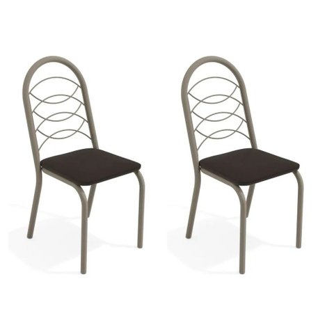 Kit 2 Cadeiras Holanda para Sala de Jantar Metal Nickel Forro Preto - Kappesberg