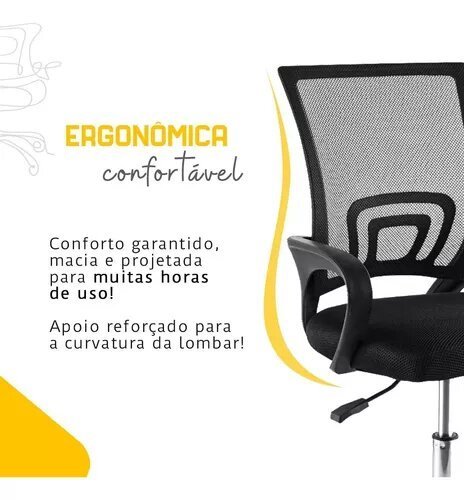 Cadeira Executiva Giratória Escritório/Home Mesh Preta Relax - 6