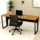Ver imagem 2 de Mesa Escrivaninha 1,80m x 0,60m Pés Metal 100% MDF F5 Cor:Freijó com Preto