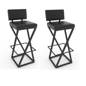 Kit C/ 2 Banquetas Bistrô Industrial Média 75cm – Estofadas Preta