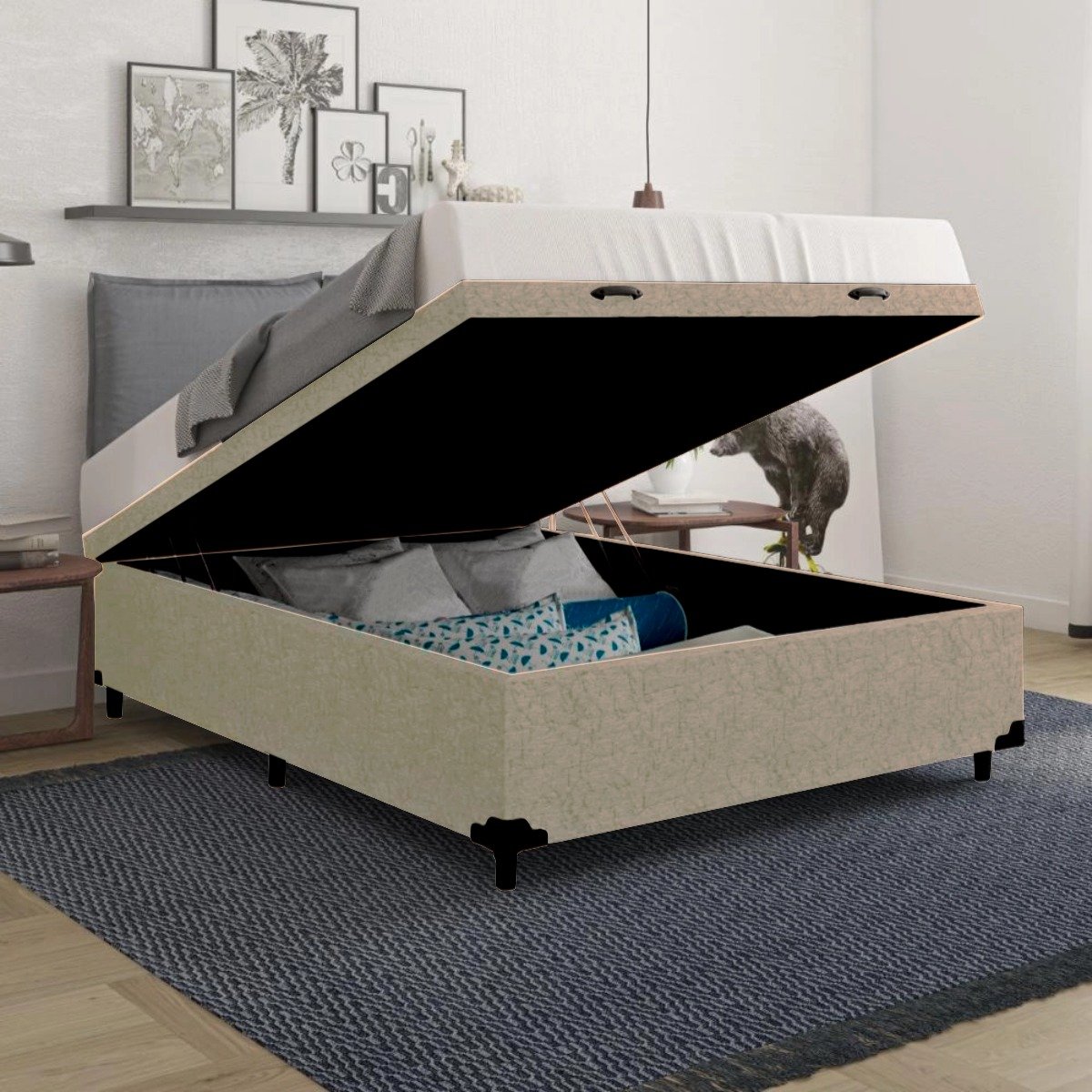 Cama Box Baú Organizadora Casal Suede 37x138x188:bege - 5