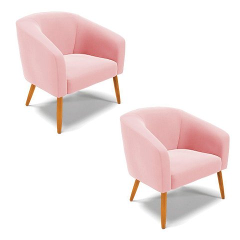 Cadeira Sala de Jantar Pé Palito Castanho Kit 2 Stella Suede D03 - D'Rossi Cor Rosa Bebê