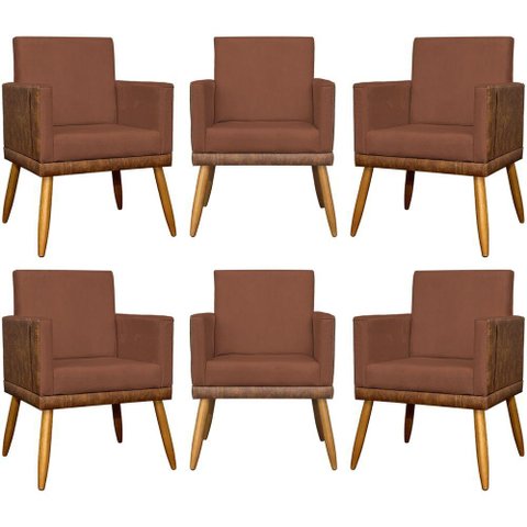 Kit 6 Poltronas Decorativas para Escritório Lis Corino e Suede Cores Pé 30cm - Terracota, Suede/