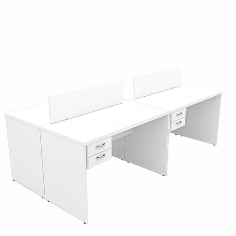 Estação de Trabalho 4 Lugares Mesa 140x60 com 2 Gavetas Escritório - Branco