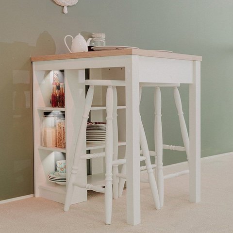Ilha Bancada Alta para Cozinha com 3 Prateleiras 90cm x 91cm Denver Branco