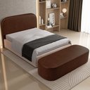 Ver imagem 1 de Cabeceira Cama Box Casal 160cm Lanna com Puff Recamier Doha W01 Couríssimo Marrom - Lyam Decor