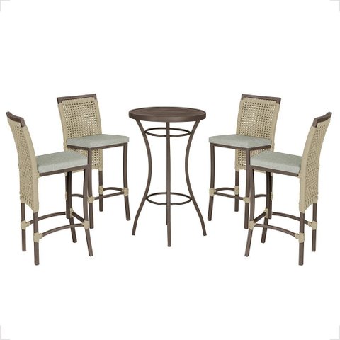 Mesa Bistrô com 4 Banquetas Roma Marrom Corda Náutica Estofado 3 Trama Original