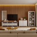 Ver imagem 1 de Conjunto 4 Peças Rack, Estante, Armário e Espelho Madeira Maciça Ananda CabeCasa MadeiraOriginals Branco Off White/Mel