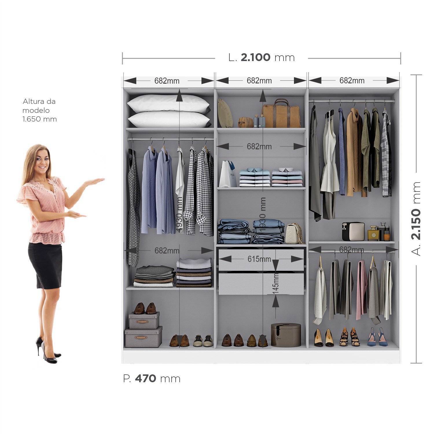 Guarda Roupa Casal 6 Portas 2 Gavetas Londres Espresso Móveis - 5