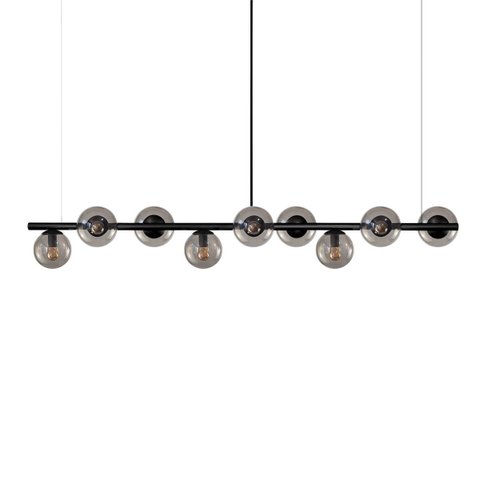 Lustre Pendente Figo Ouro 1,5m - 9 Globos Esfera de Vidro Fumê