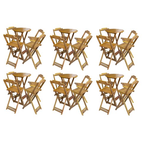 Kit 6 Jogos de Mesa Bistrô de Madeira com 4 Cadeiras Dobrável Ideal para Bar e Restaurante Mel