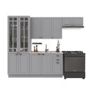 Ver imagem 2 de Cozinha Modulada 4 Peças Cristaleira Balcão sem Tampo 2 Aéreos 100% MDF com Rodapé Bari Cinza/Titânio Fosco