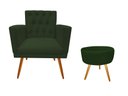 Ver imagem 1 de Kit Poltrona Decorativa Nina Capitonê + Puff Redondo Suede Verde Pés Madeira Ms Decor