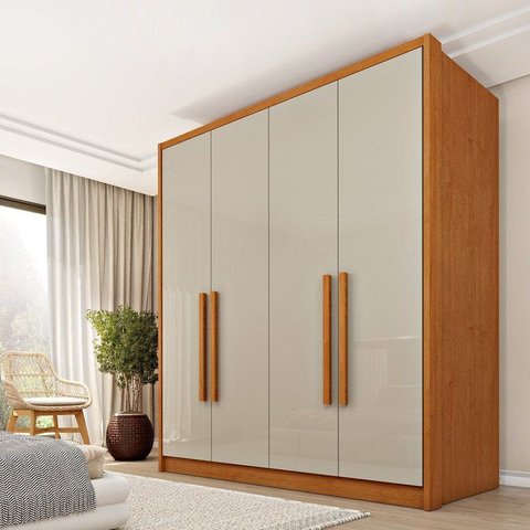 Guarda Roupa Solteiro 4 Portas Zelandia 165cm Yescasa Bege/Cinamomo/Off White