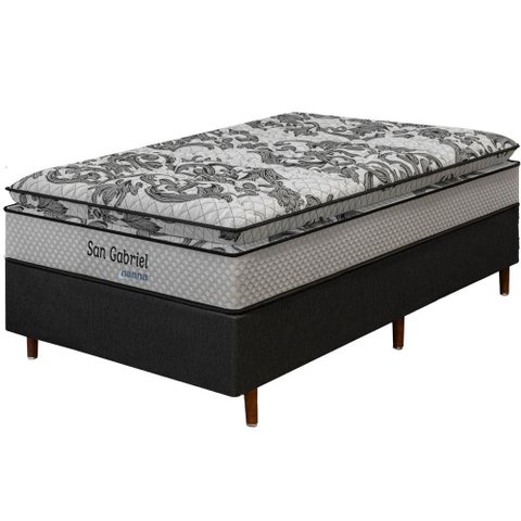 Cama Box Preta + Colchão Solteiro King Ortopédico San Gabriel Espuma D33 One Pillow 96x203x70cm