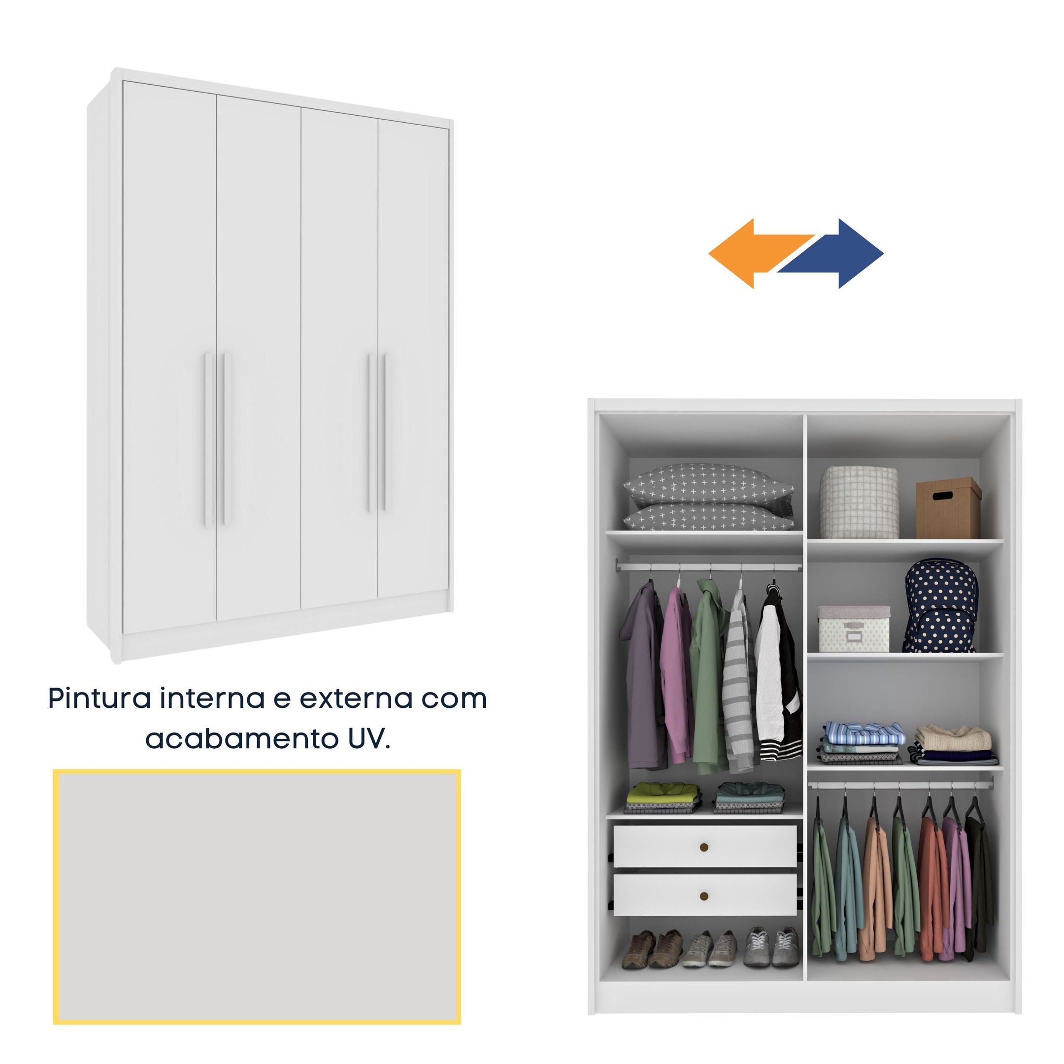 Guarda Roupa Solteiro com pés 4 Portas Zelandia 165cm Espresso Móveis  - 13
