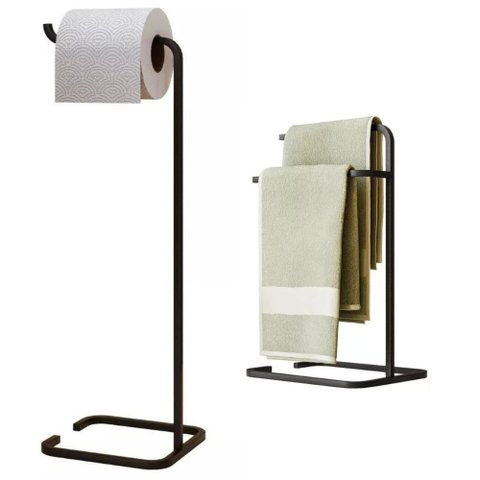 Kit Suporte Papel Higienico e Porta Toalha Bancada Metal Preto - Larbelle - Larbelle Móveis
