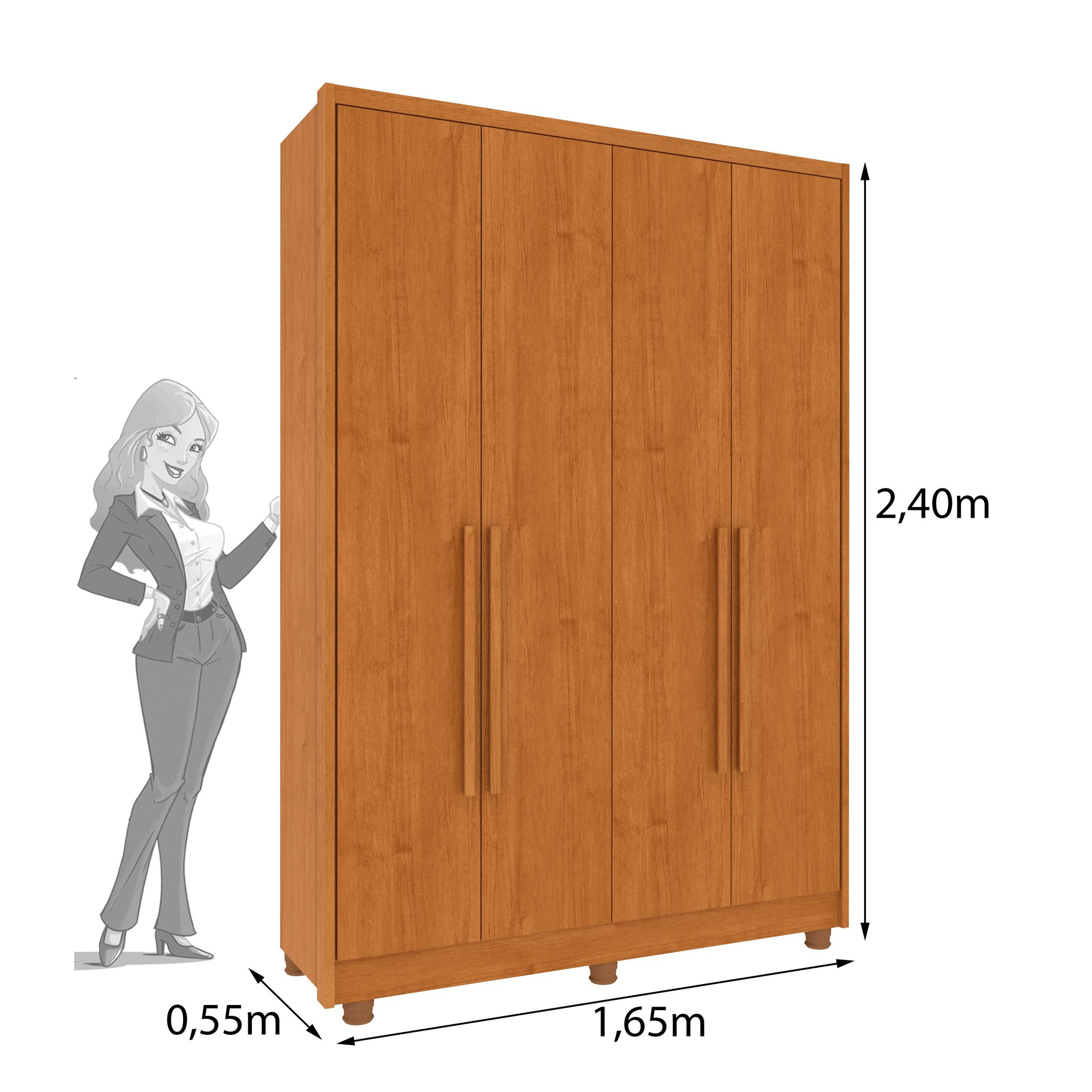 Guarda Roupa Solteiro com pés 4 Portas Zelandia 165cm Espresso Móveis  - 9