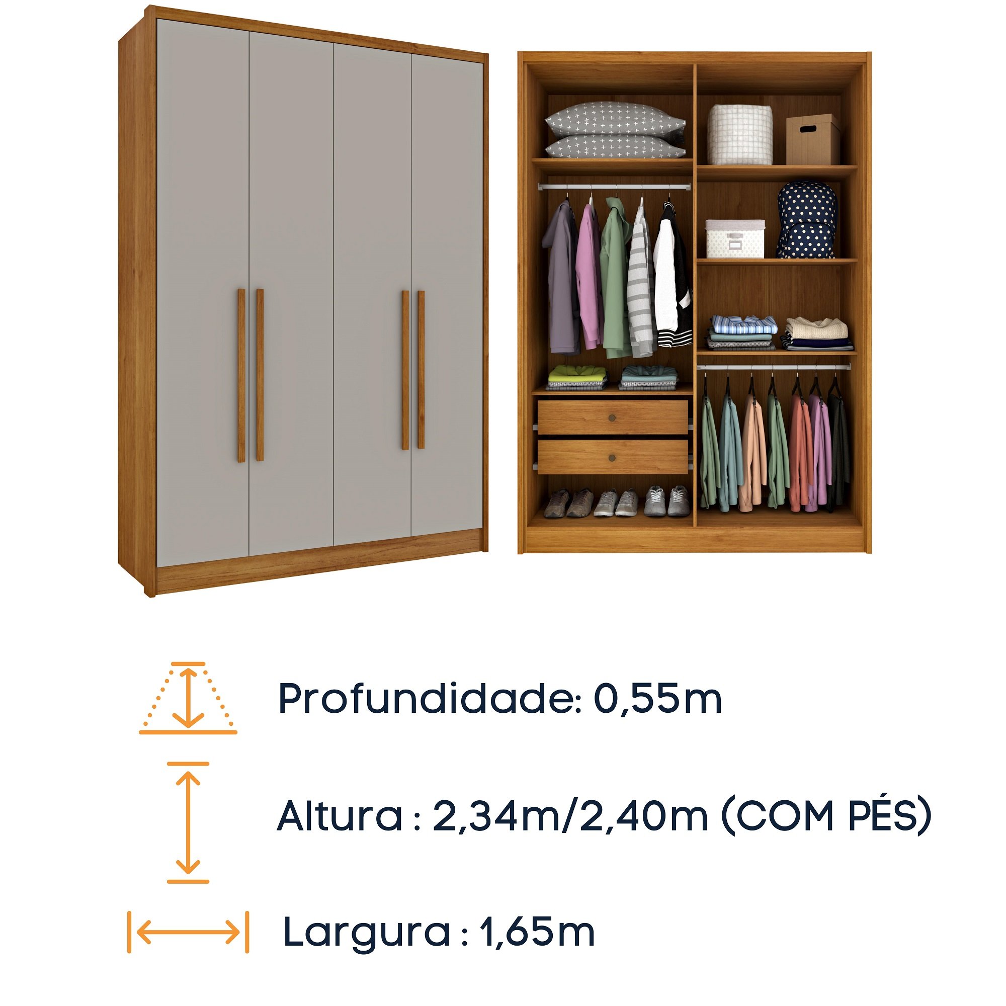 Guarda Roupa Solteiro com pés 4 Portas Zelandia 165cm Espresso Móveis  - 9