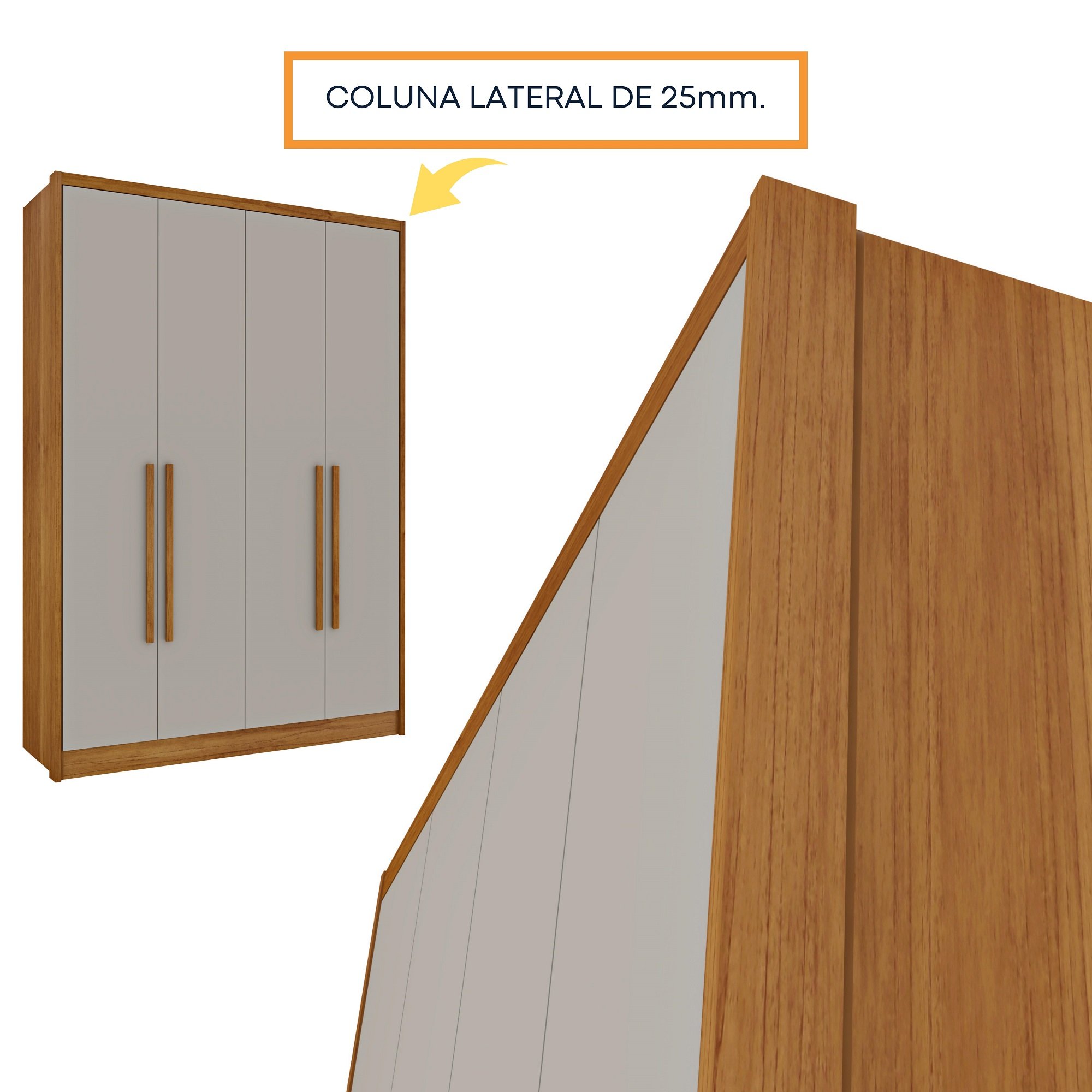 Guarda Roupa Solteiro com pés 4 Portas Zelandia 165cm Espresso Móveis  - 12