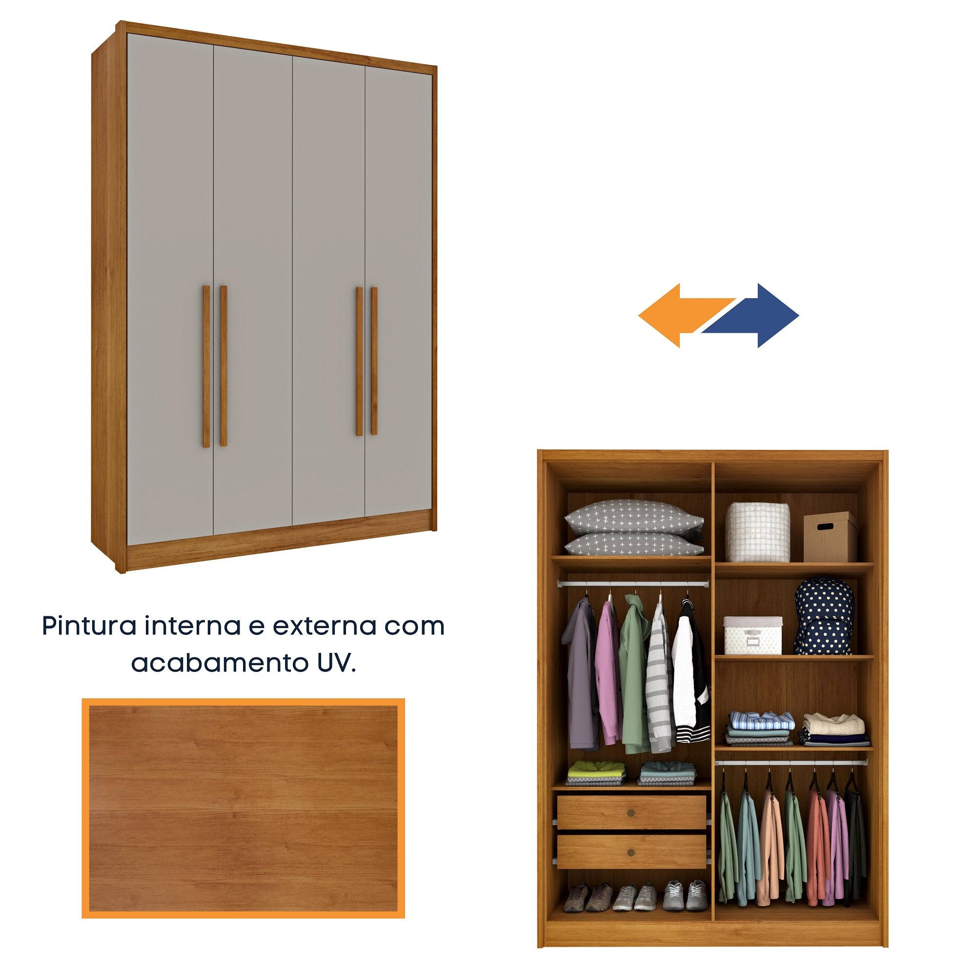 Guarda Roupa Solteiro com pés 4 Portas Zelandia 165cm Espresso Móveis  - 10