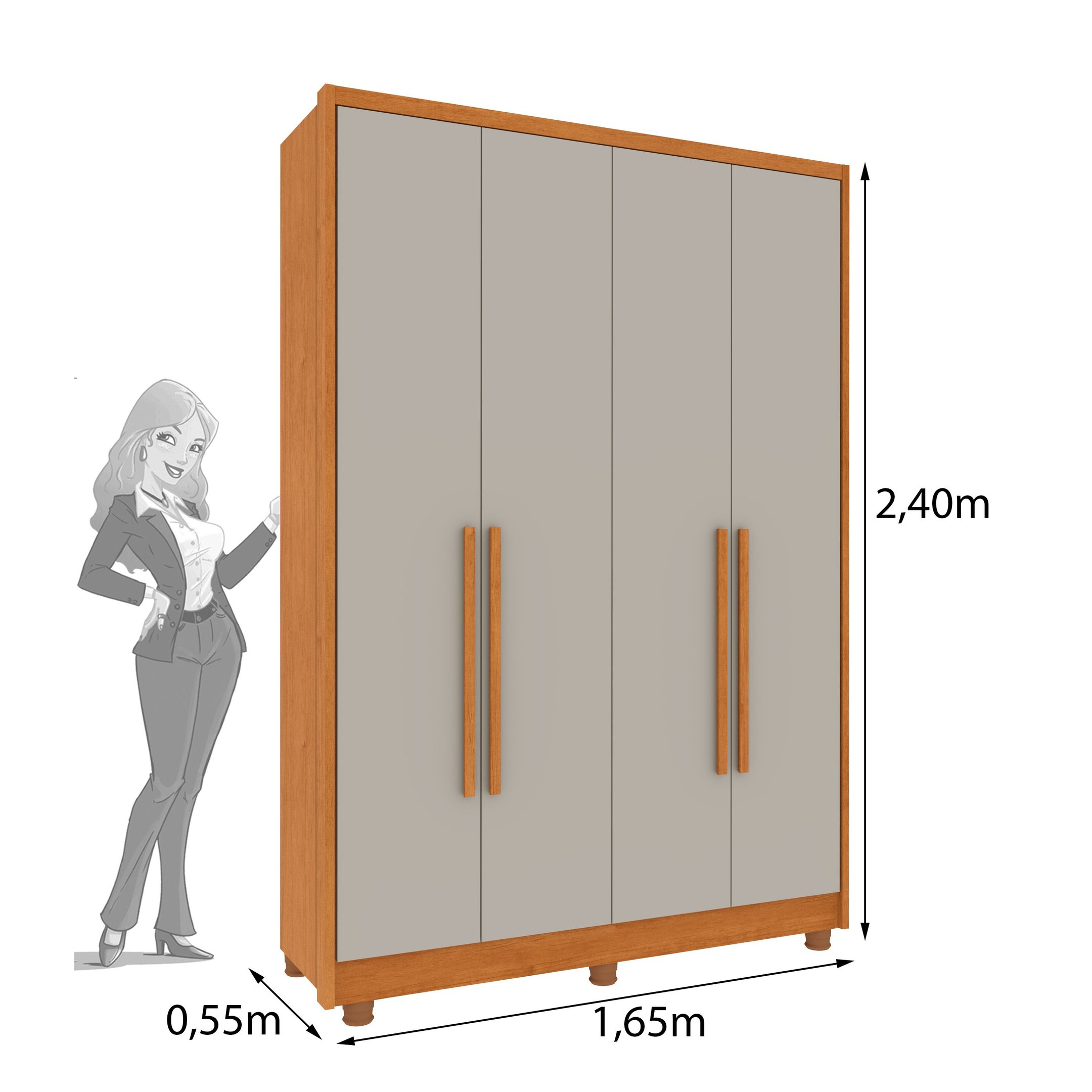 Guarda Roupa Solteiro com pés 4 Portas Zelandia 165cm Espresso Móveis  - 8