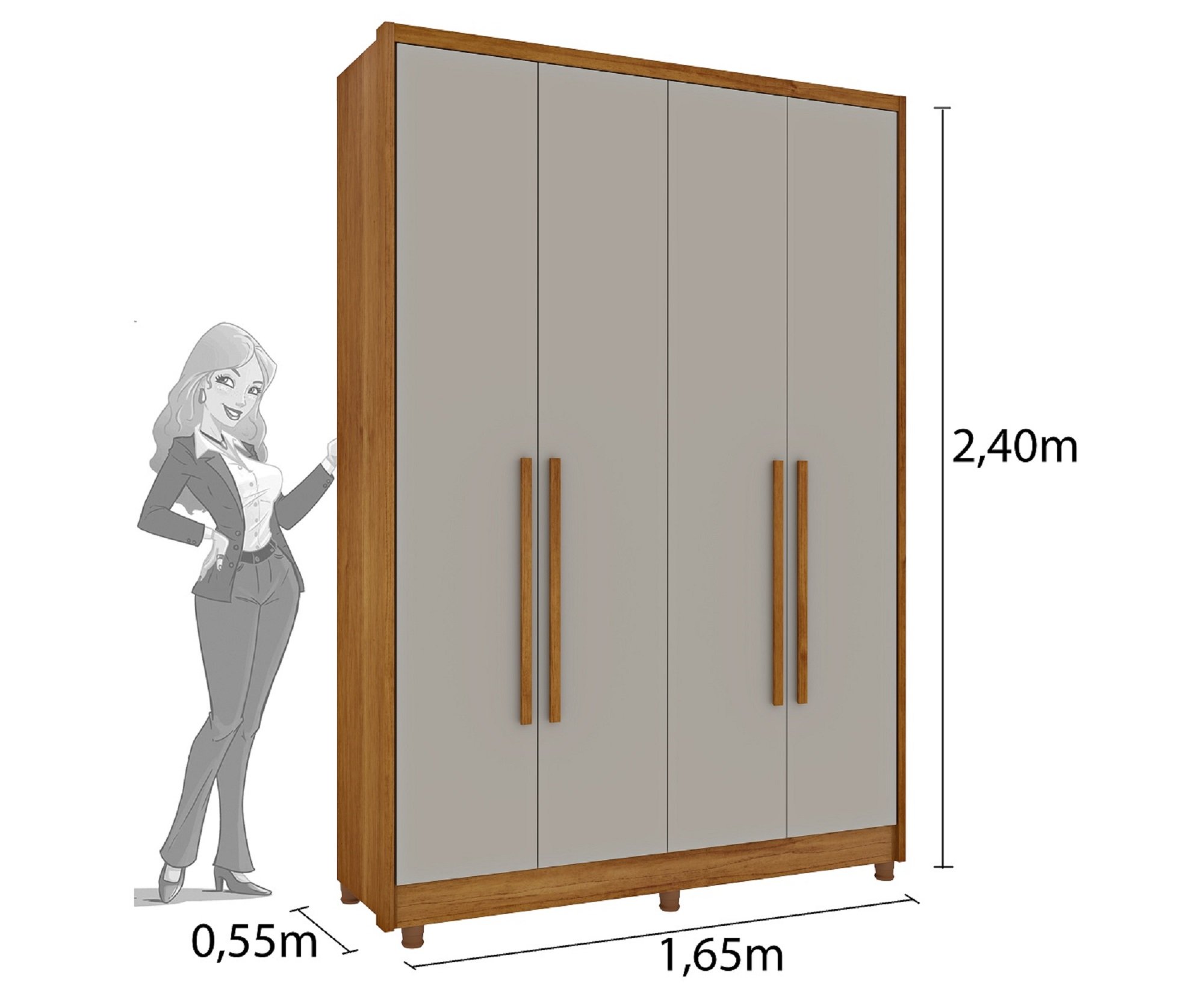 Guarda Roupa Solteiro com pés 4 Portas Zelandia 165cm Espresso Móveis  - 4