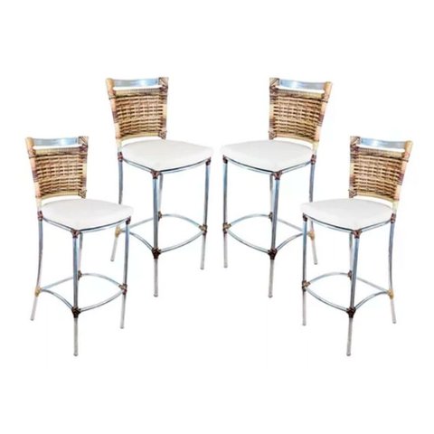 Kit 4 Banquetas em Alumínio e Fibra Sintética Jk para Cozinha, Edícula Trama Original